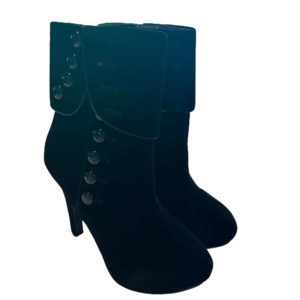 NIB Black Velvet Button Cuff Platform Ankle Boots, High Heel Booties - Picture 2 of 10